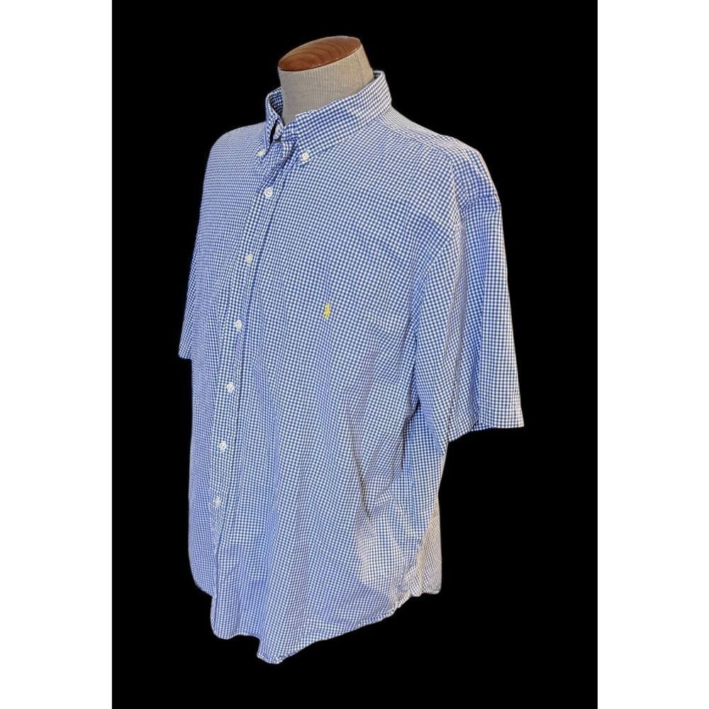 Ralph Lauren Button Down Mens 2XB Blue Gingham Classic Fit Shirt Sleeve Pony Log - Picture 5 of 11